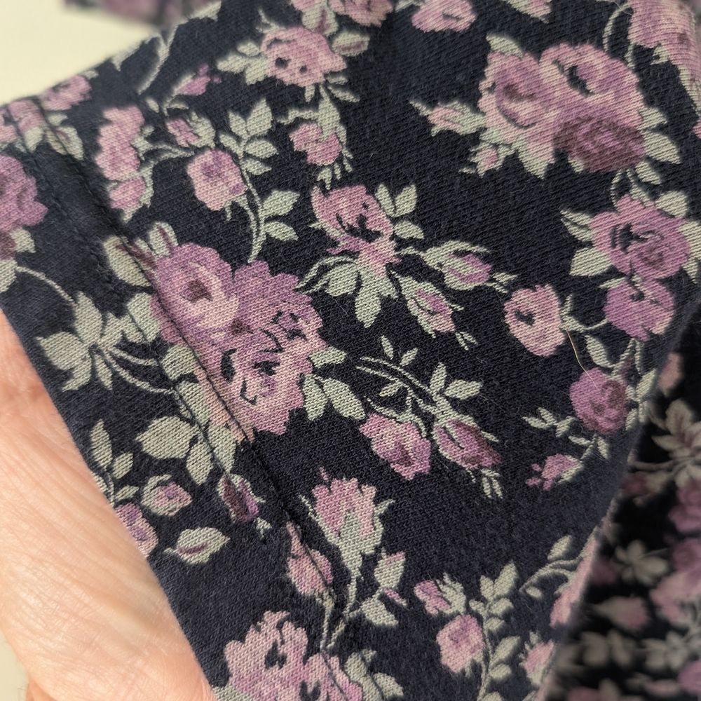 80s Laura Ashley Dark Floral Long Sleeve Dress, Sz 10 Navy Blue Lavender Flowers - Picture 2 of 12